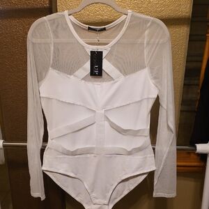 Chic Sheer White Bodysuit with Long Sleeves